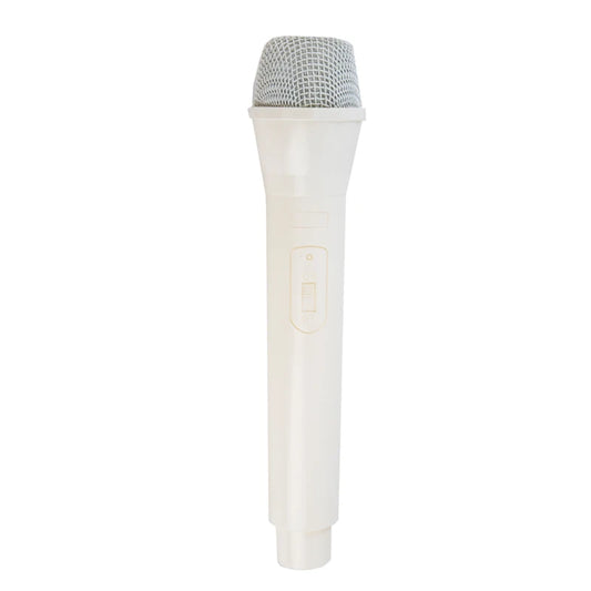 White dynamic vocal microphone with silver mesh grille and on/off switch vintage style mic for live performance karaoke