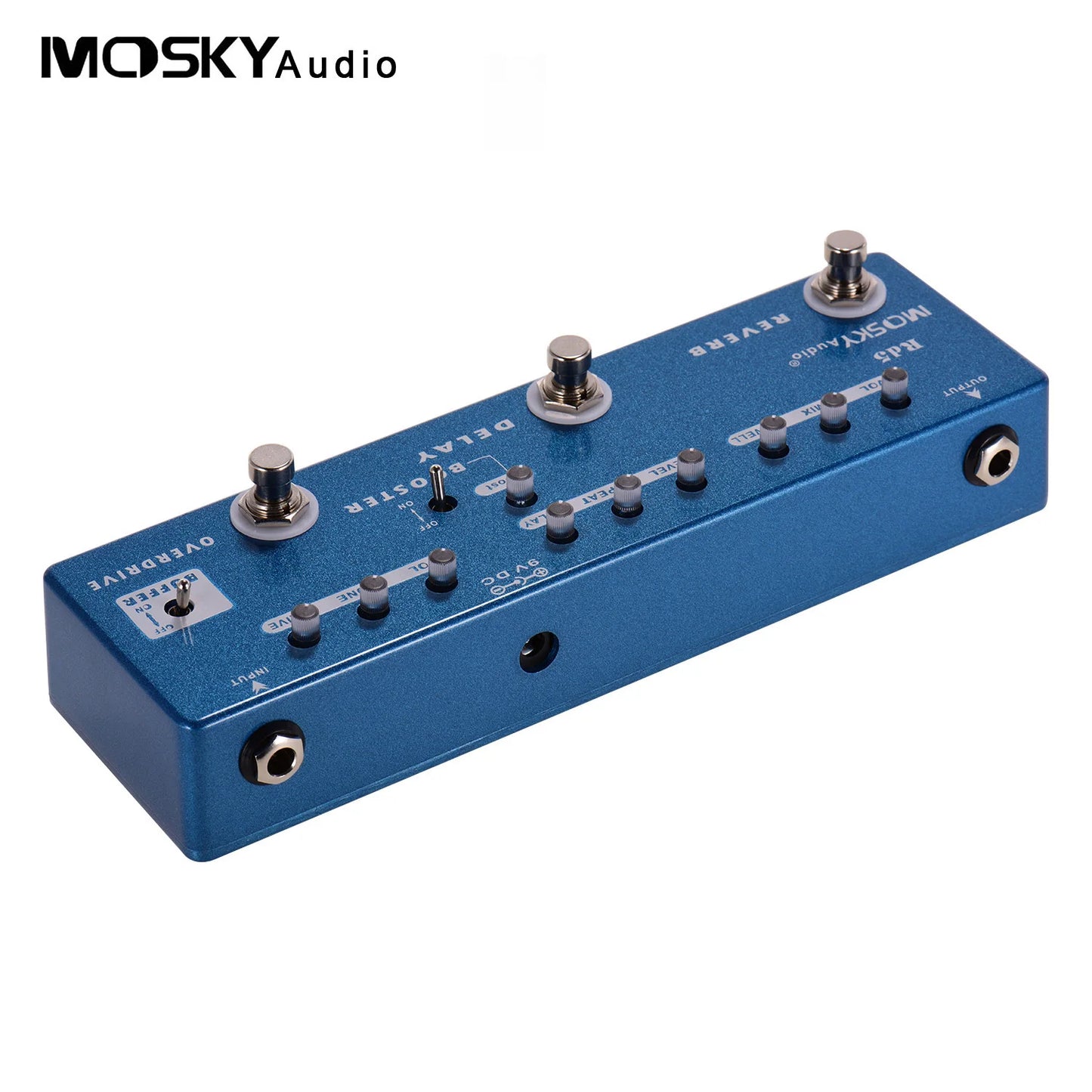 MOSKYAudio RD5 5-in-1 Guitar Multi-Effects Pedal Reverb + Delay + Booster + Overdrive + Buffer Full Metal Shell with True Bypass