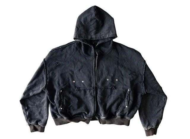 Vintage Washed Zip Hoodie Y2K Clothes Men Women Rock Hip Hop Letter Graphic Print Oversized Hoodie Sweatshirt Casual Zip Jacket