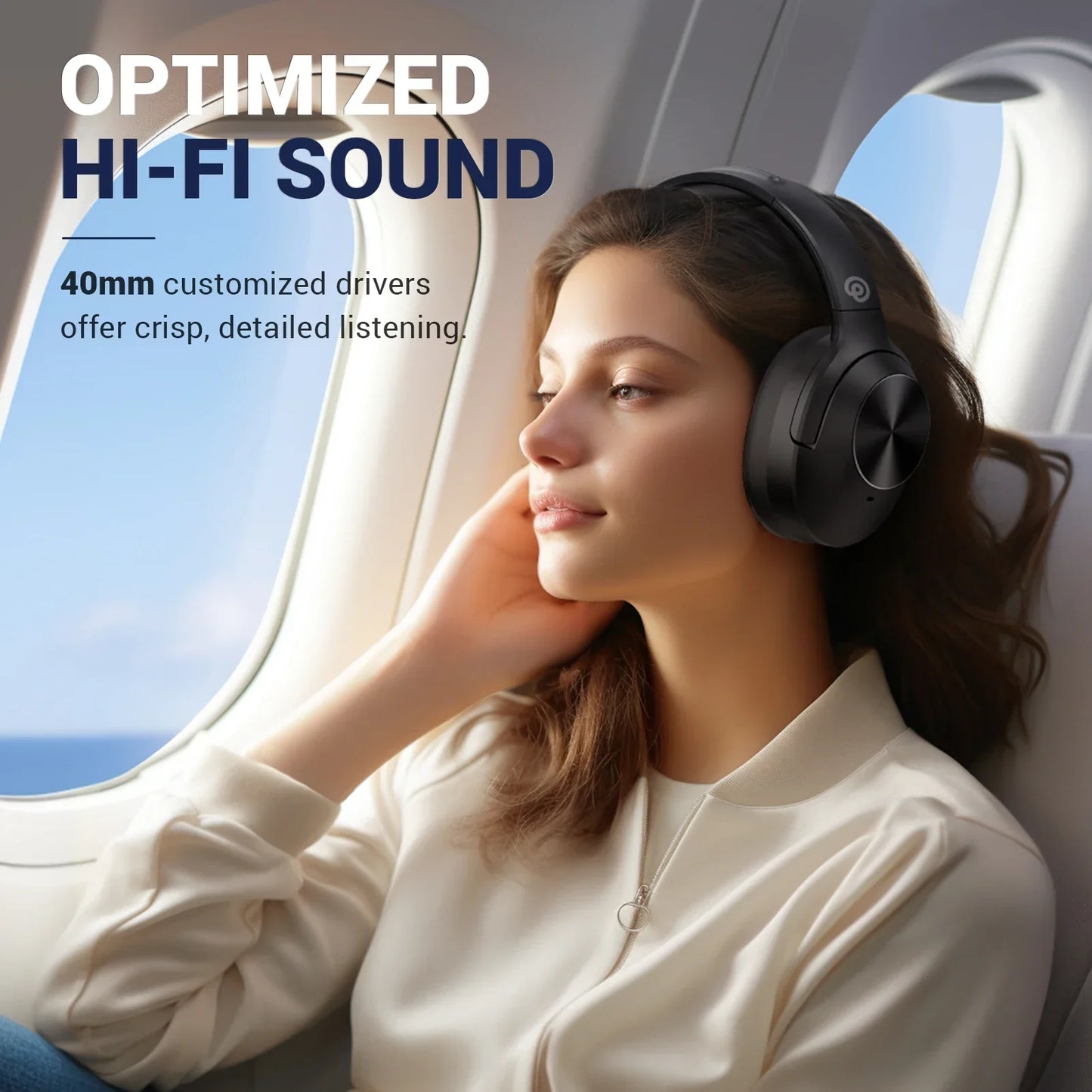 Black e11 hybrid anc over-ear headphones with sleek metallic accents noise cancelling earphones deep bass headset