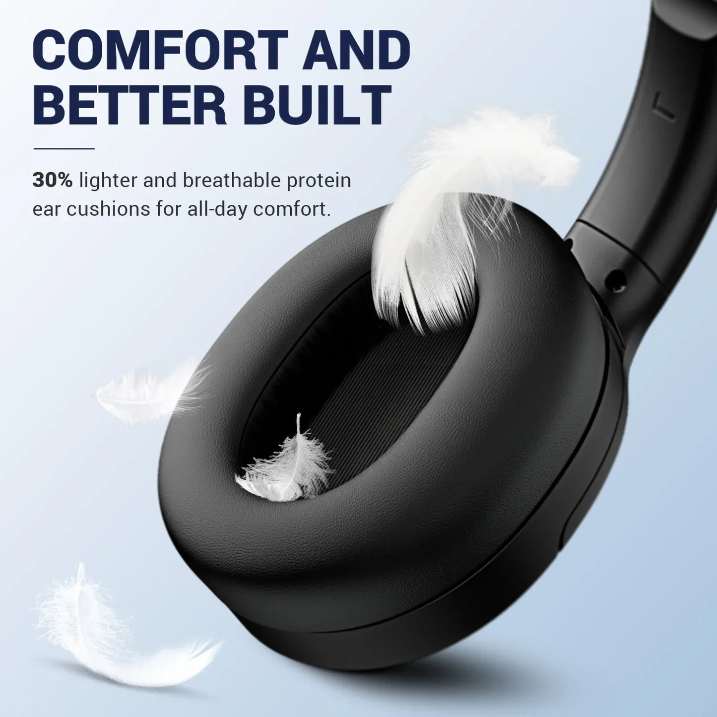 Black e11 hybrid anc noise cancelling earphones with soft breathable protein ear cushions and deep bass headset design