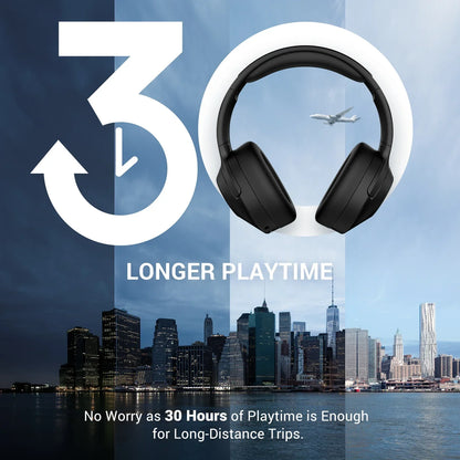 Black e11 hybrid anc over-ear wireless headphones noise cancelling earphones with deep bass headset modern design