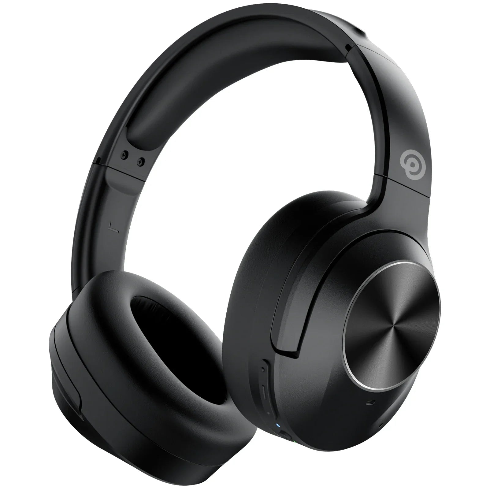 Black e11 hybrid anc noise cancelling earphones with over-ear wireless design and metallic accent for deep bass headset