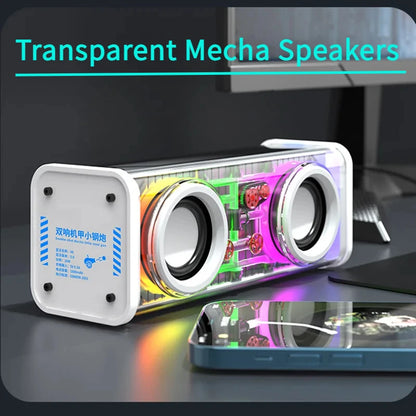 V8 Transparent Mecha Speakers Bluetooth 5.0 Wireless Double Bass Diaphragm Subwoofer Music TWS RGB Light Mini Party Loudspeaker