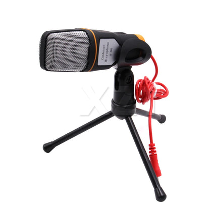 3.5mm Audio Wired Stereo Condenser Microphone With Holder Stand Clip For PC Chatting Singing Karaoke Laptop