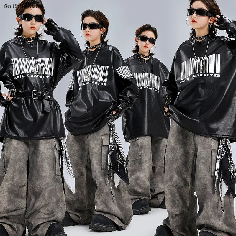 Hip Hop Boys Cool Shiny Sweatshirt Street Dance Cargo Pants Girls K-pop Clothes Set Kid Hip Hop Jazz Costume Children Streetwear