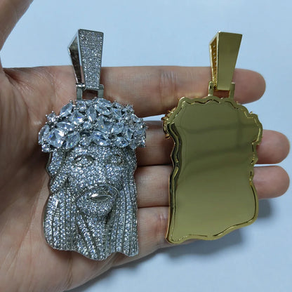Hip Hop 5A+ CZ Stone Paved Bling Iced Out Big JESUS PIECES Pendants Necklaces for Men Rapper Jewelry with 14MM cuban chain