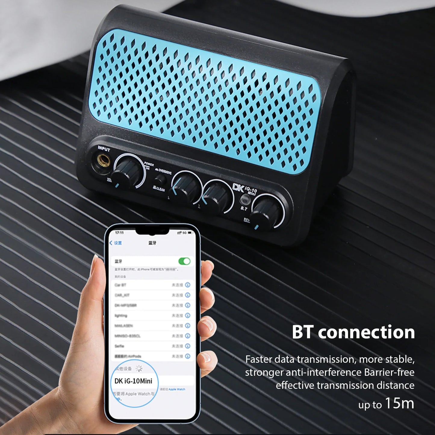 DK 10W Small Electric Guitar Amp Clean Overdrive 2 Channel Reverb Effect Guitar Practice Speaker Plug and Play BT/Headphone