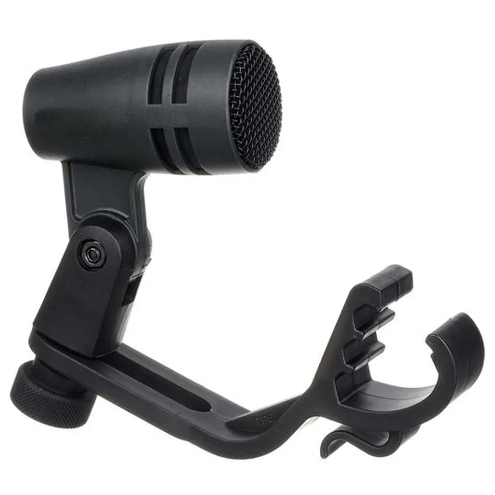 Black drum e604 professional drum microphone with mesh grille and adjustable clip arm mount for wired recording cardioid use
