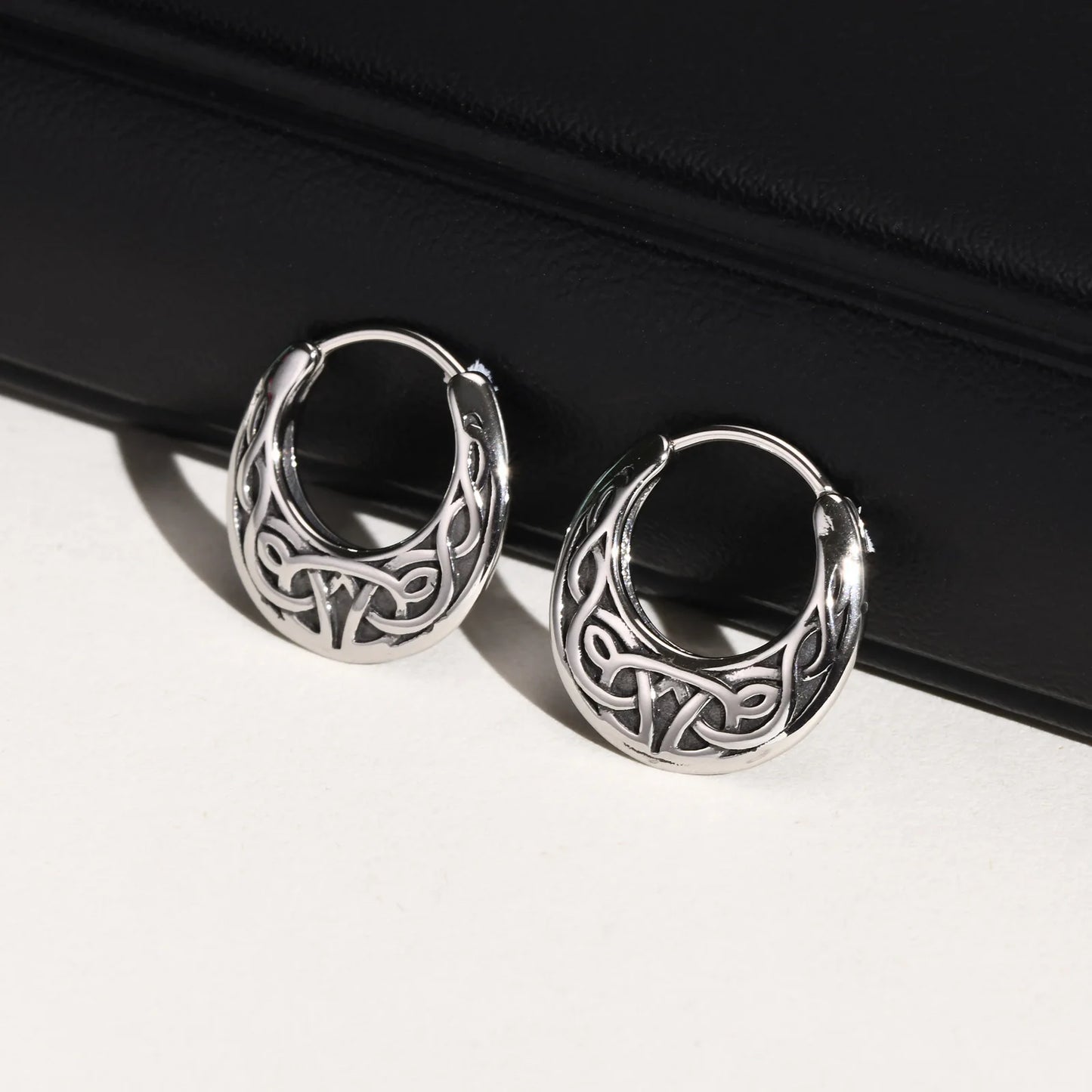 Punk Viking Hoop Earrings for Men Boys,Vintage Celtic Knot Stainless Steel Huggies Earrings,Hip Hop Cool Street Jewelry Gifts