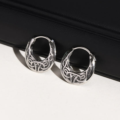 Punk Viking Hoop Earrings for Men Boys,Vintage Celtic Knot Stainless Steel Huggies Earrings,Hip Hop Cool Street Jewelry Gifts