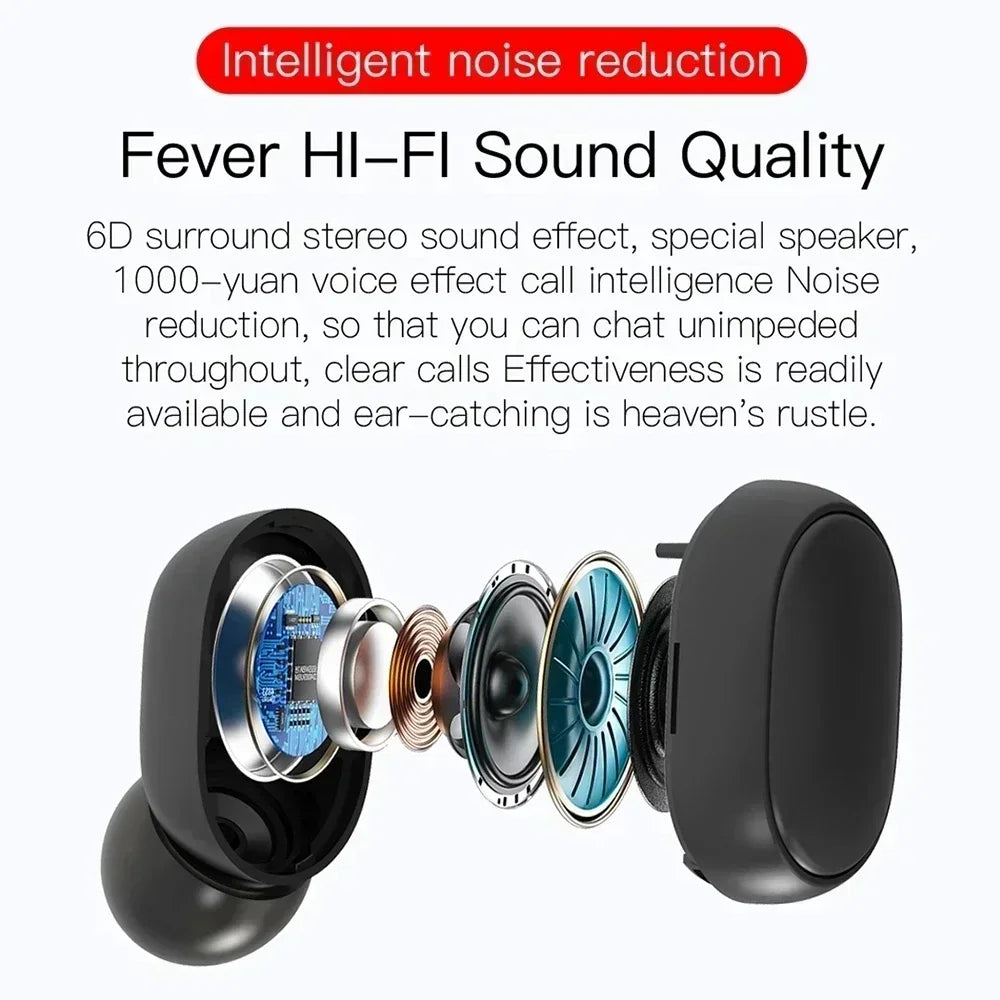 Black e6s wireless bluetooth earbuds noise cancelling with ergonomic design and visible internal components for clear sound