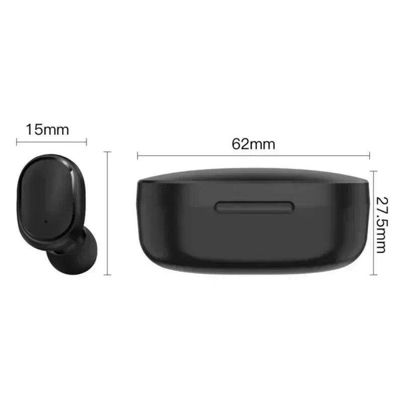 Black e6s wireless bluetooth earbuds noise cancelling with sleek glossy finish and matching charging case tws bluetooth headset