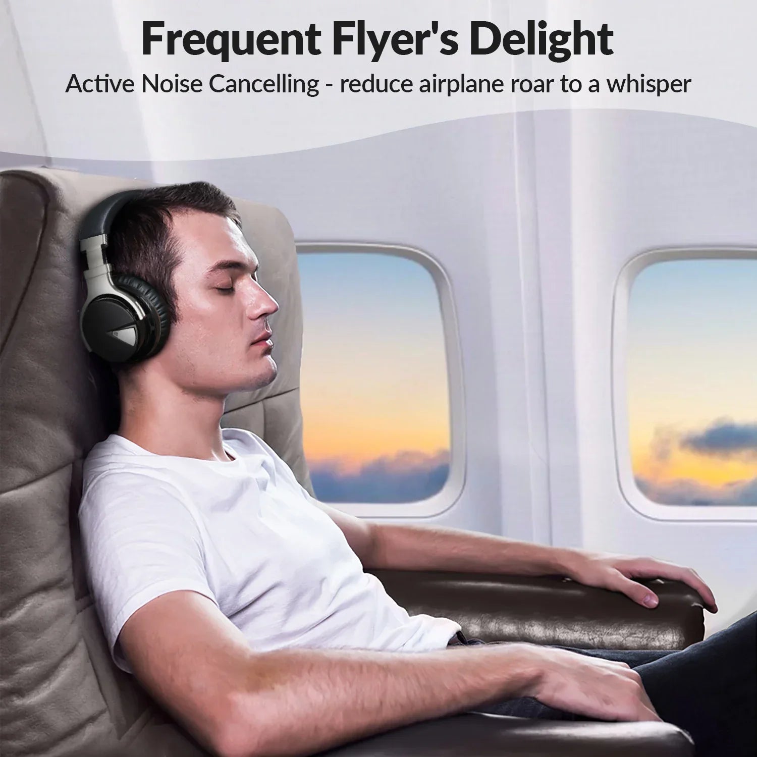 Black over-ear headphones with silver accents featuring anc wireless noise cancelling for immersive sound experience