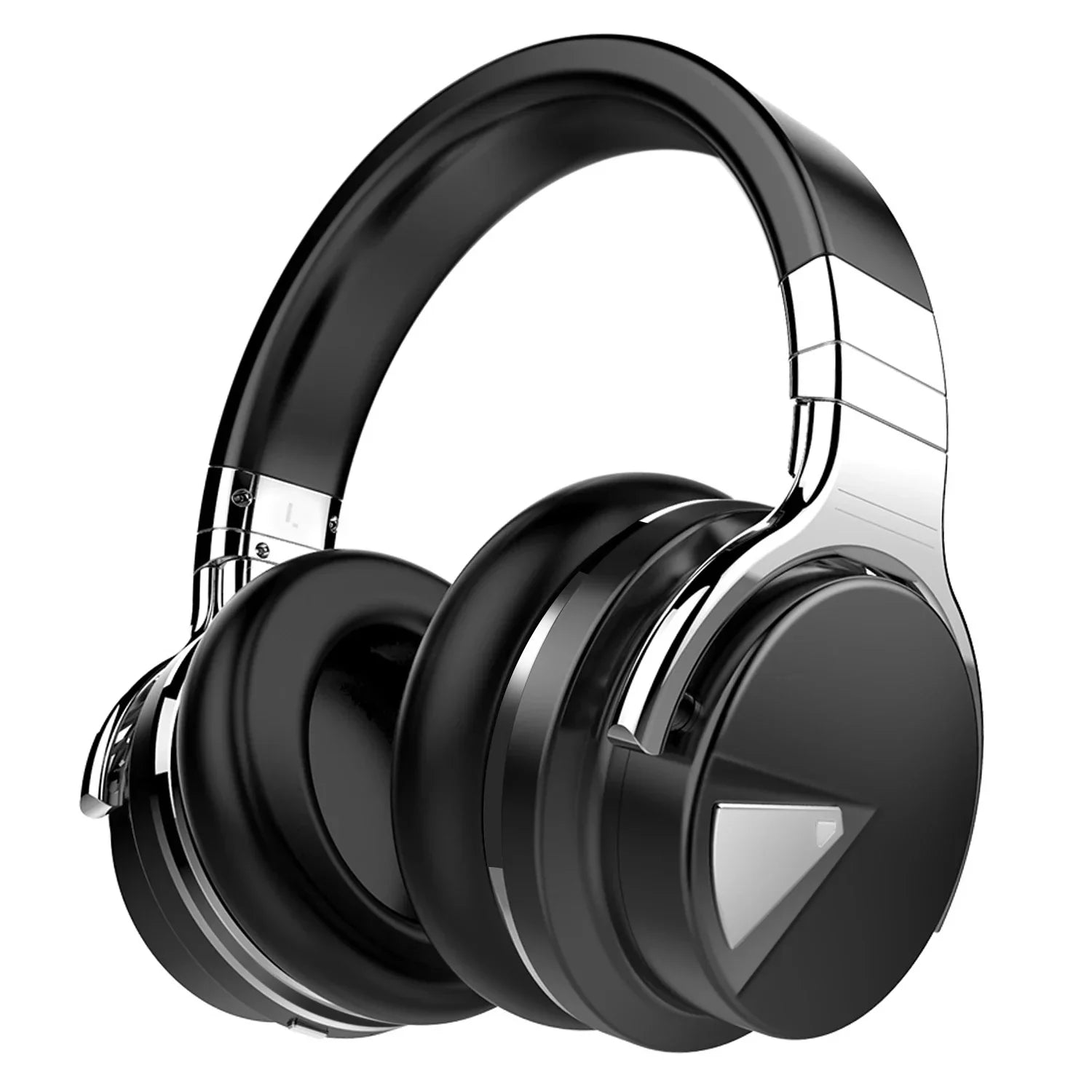 E7 ANC wireless noise cancelling black and silver over-ear headphones with padded earcups and metallic accents