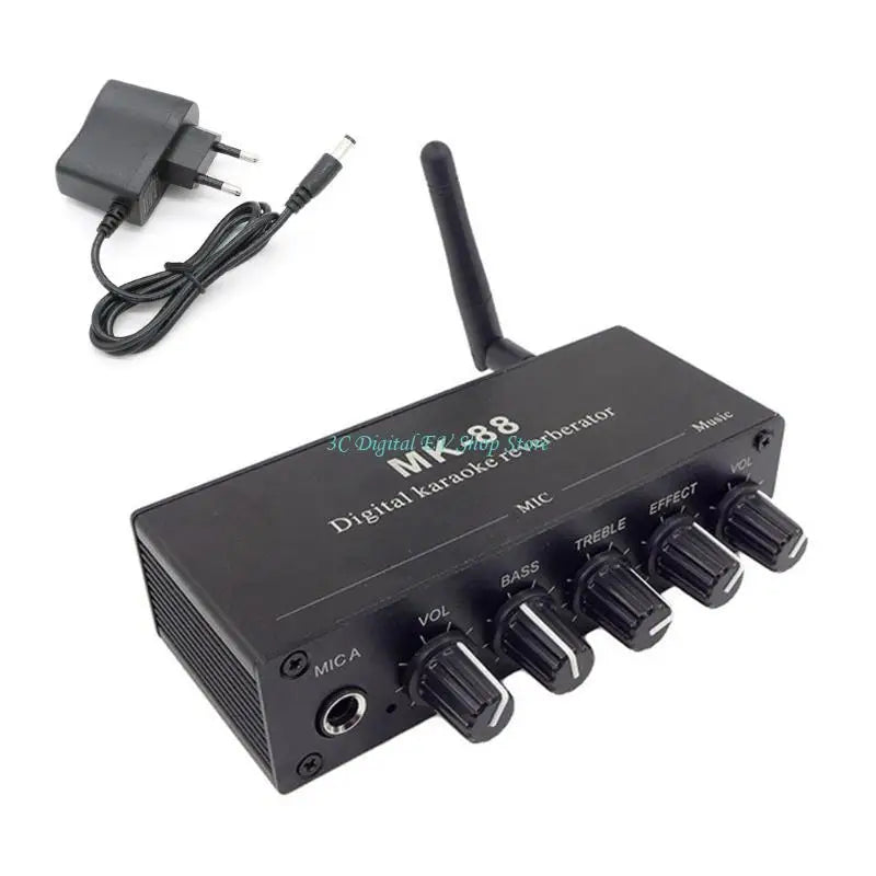 Black e74d mk88 karaoke preamp reverberator with five rotary knobs and wireless antenna for reverberator decoding easy use