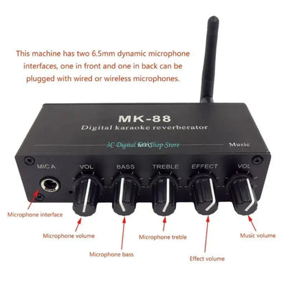 Black e74d mk88 karaoke preamp reverberator with wireless antenna and five control knobs for easy reverberator decoding