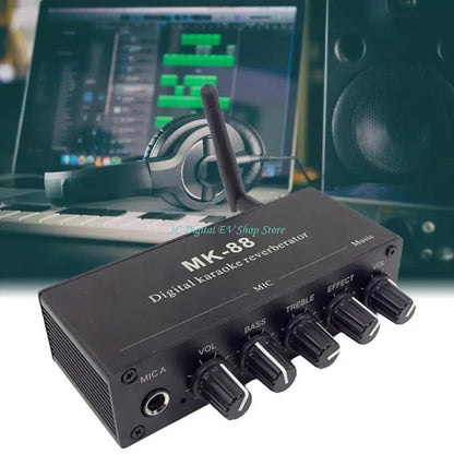Black e74d mk88 karaoke preamp reverberator with volume bass treble effect mic controls for family use and music creation