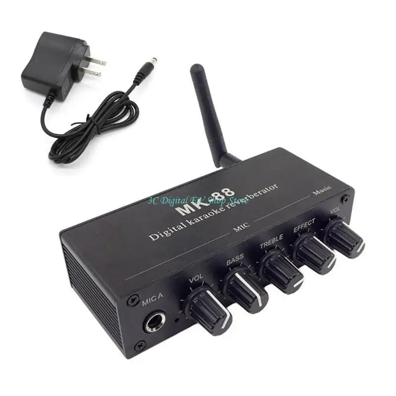 Black e74d mk88 karaoke preamp reverberator with wireless antenna and five control knobs for reverberator decoding easy use