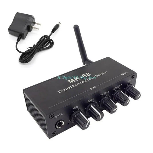 Black e74d mk88 karaoke preamp reverberator with wireless antenna and five control knobs for reverberator decoding easy use