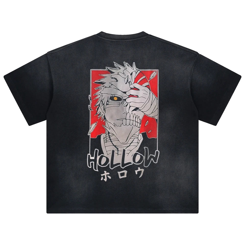 Hip Hop Streetwear Men Fashion Oversized Anime Print T Shirt Summer Black Washed Cotton Vintege Casual Tees Unisex Tops