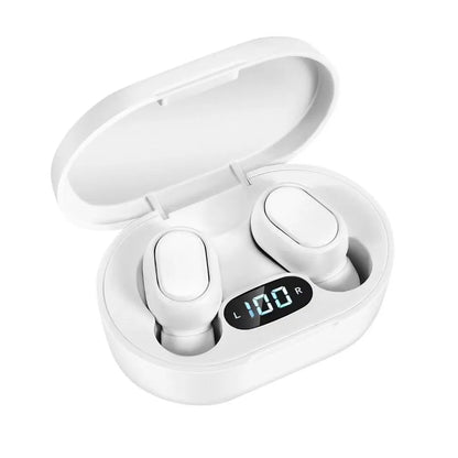 White e7s tws wireless earbuds in a sleek charging case with digital battery display control sport headset waterproof microphone music