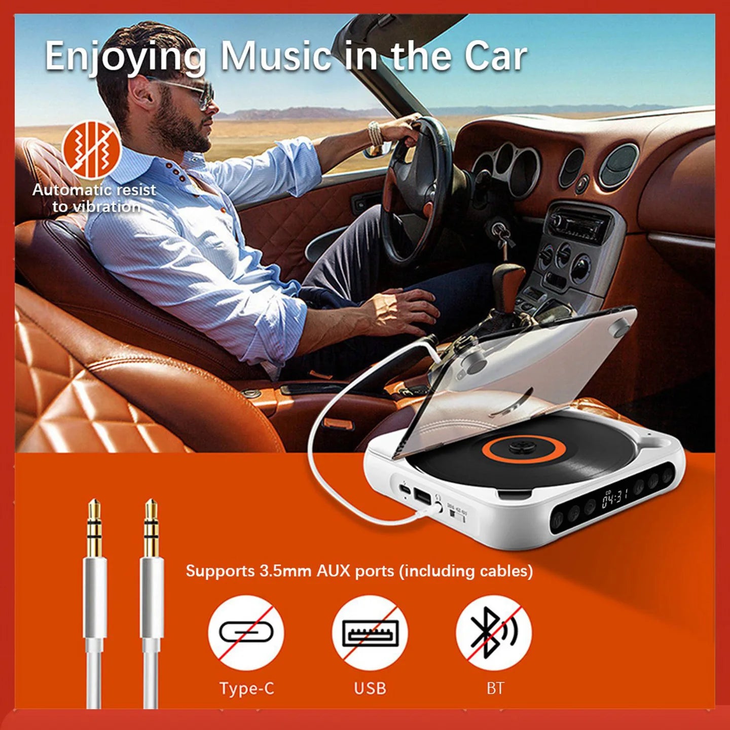 D Player Portable BT Music Player CD Runner with Dust Proof Cover A-B Repeat Timer Remote Control External Playback Function