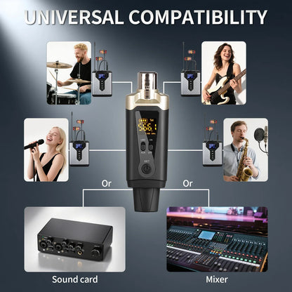 Black and gold wireless ear monitoring system with digital display for live music stage and type beat music performance
