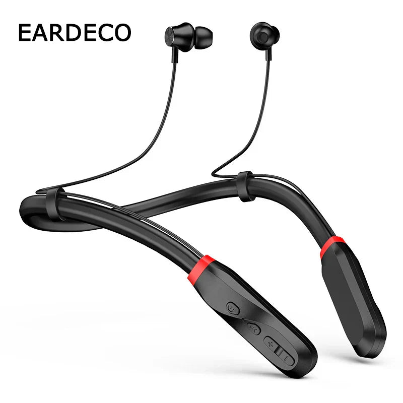 Black and red eardeco wireless headphones neckband with bluetooth earphone bass and mic sport music ergonomic design