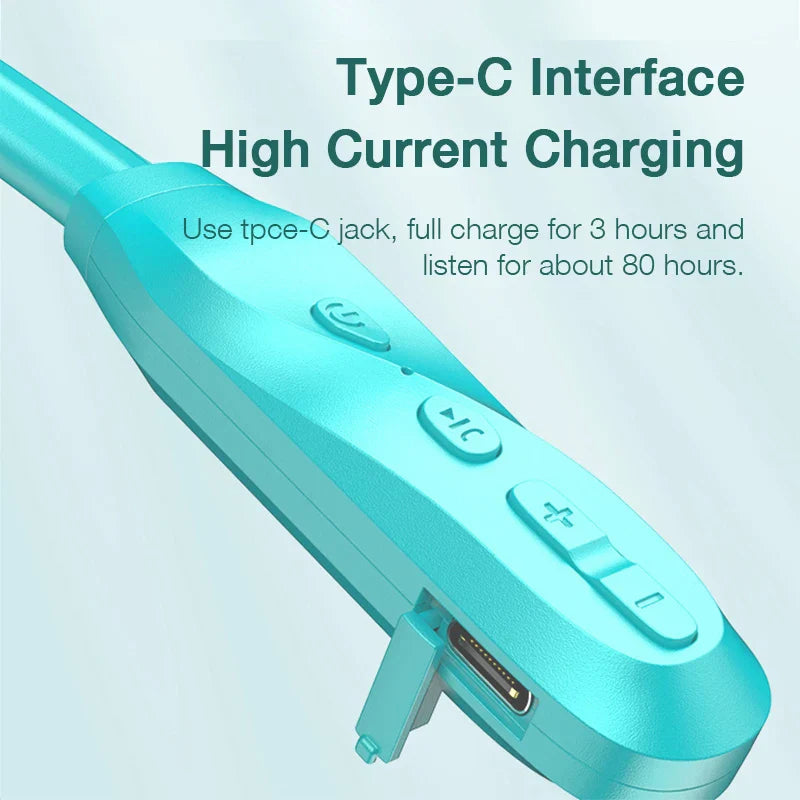 Teal-colored EARDECO bluetooth earphone bass wireless headphones neckband with control buttons and mic for sport music use