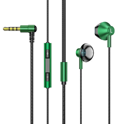 Green eardeco wired headphones bass with black cables and green inline mic stereo wire for music phone earphone use