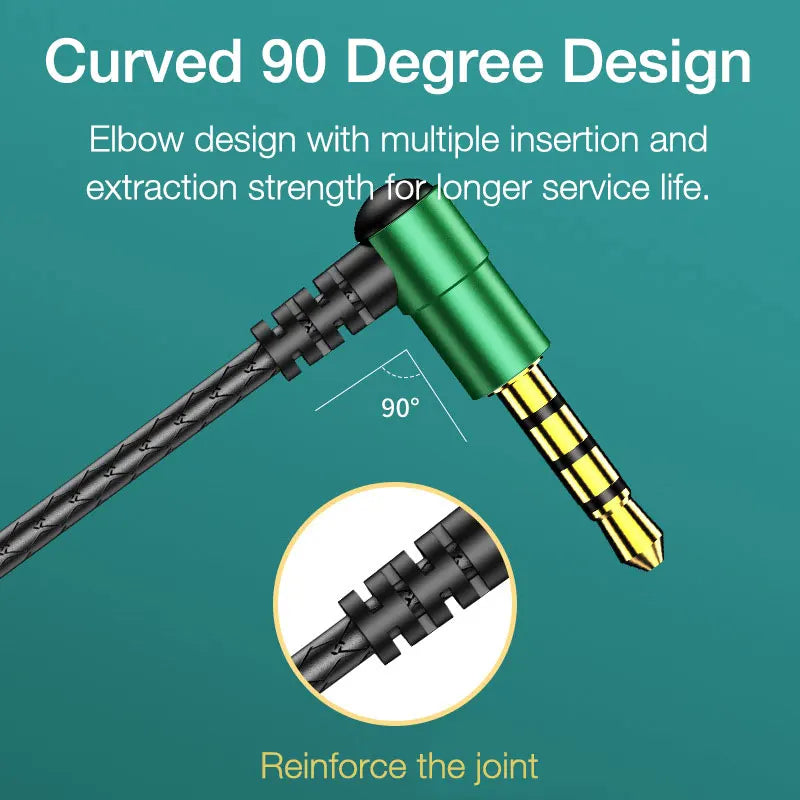 Eardeco wired headphones bass featuring a green and black 90-degree mic stereo wire cable with reinforced joint for music phone earphone use