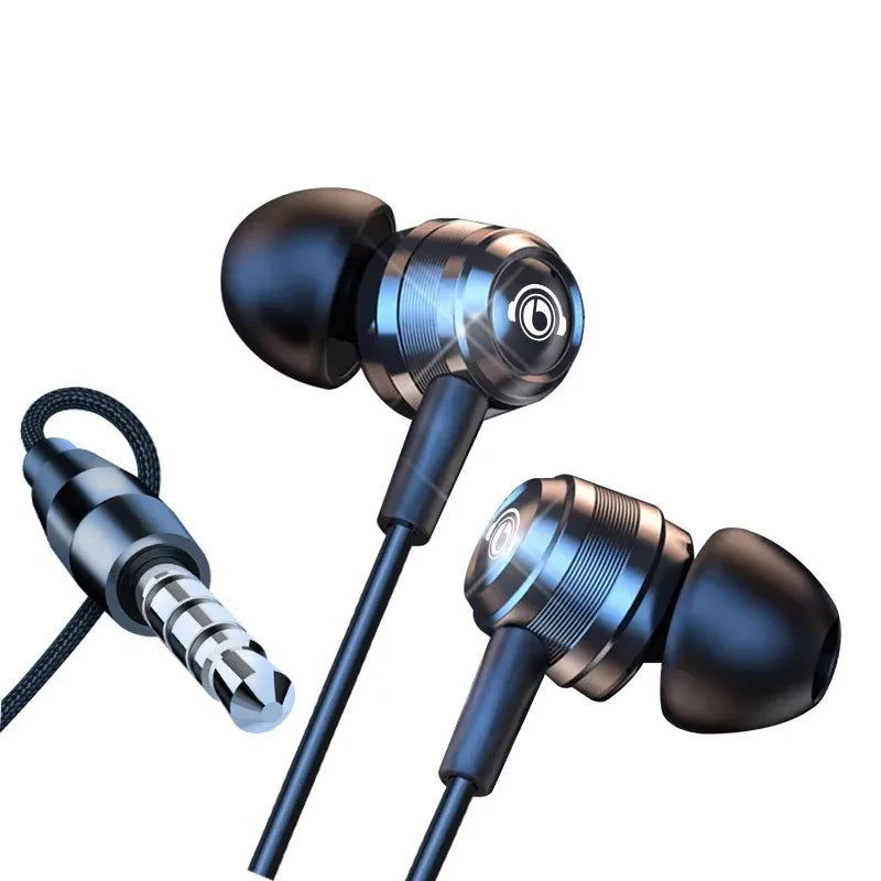 Black and silver inlayed eardeeco hifi wired headphones surround with wire noise reduction and black silicone tips