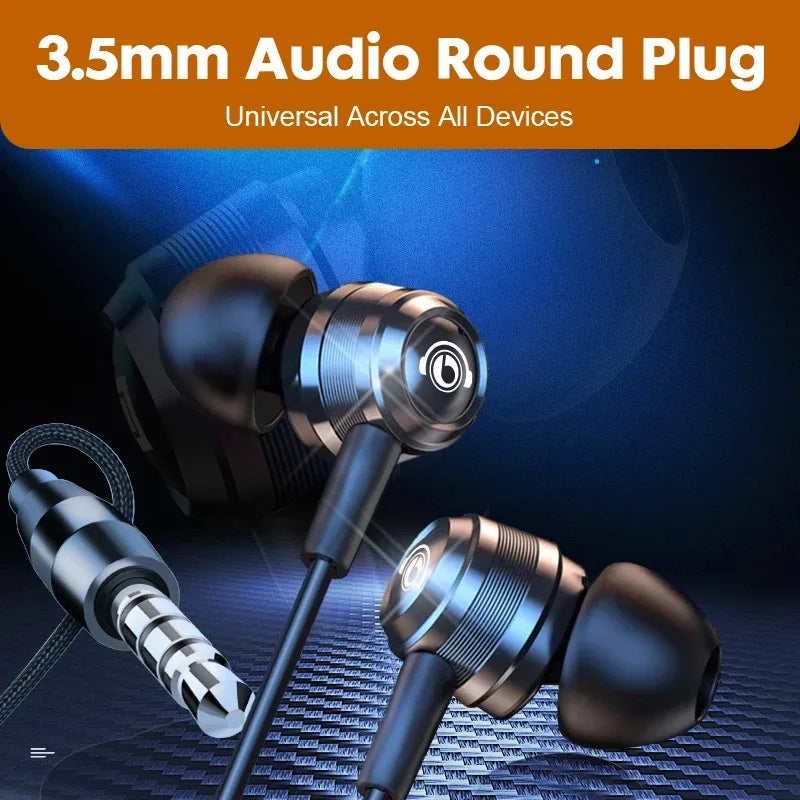 Black and silver EARDECO HIFI wired headphones surround earphones with wire noise reduction and universal 3.5mm plug