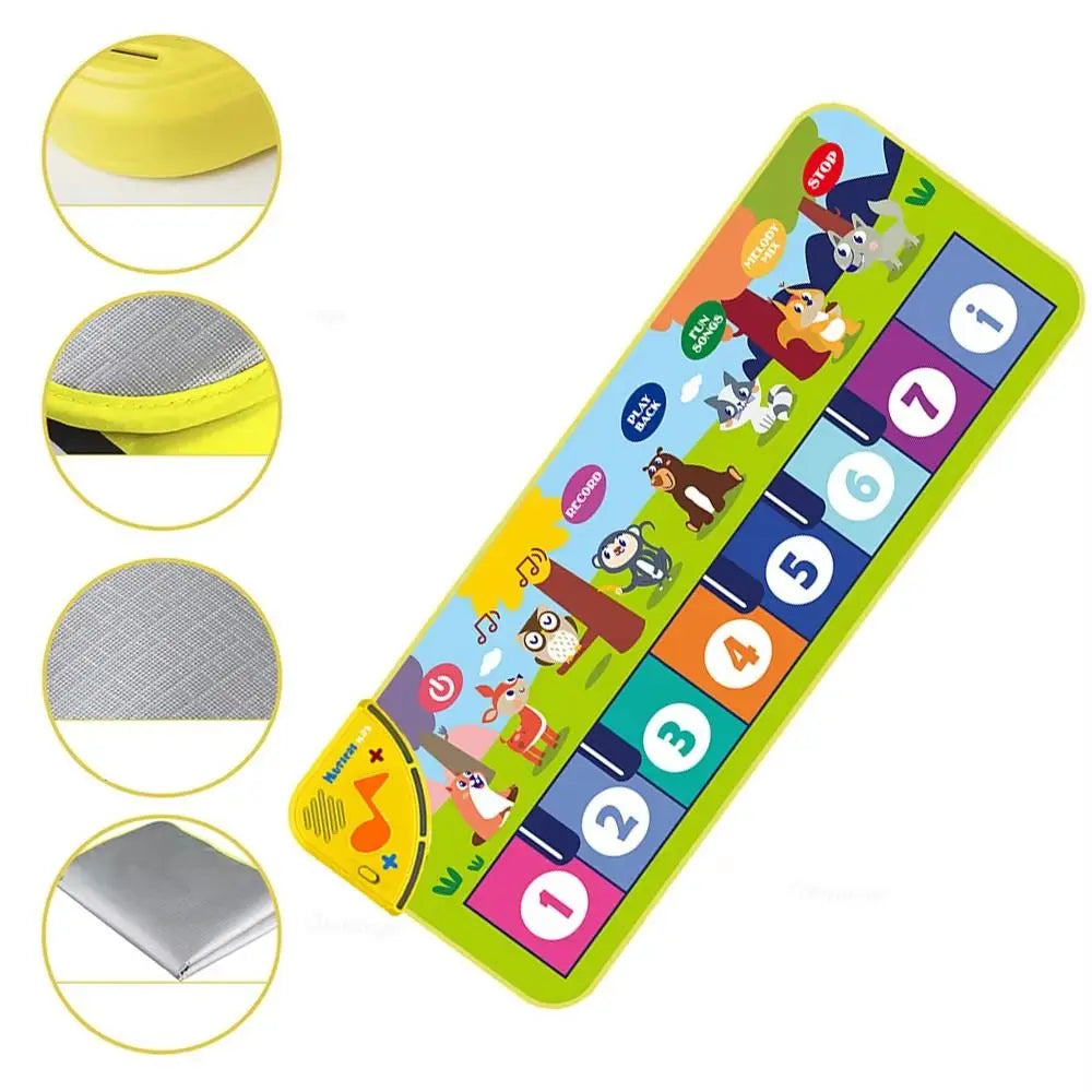 Brightly colored early education musical piano mat with numbered keys and animal illustrations for floor keyboard dance