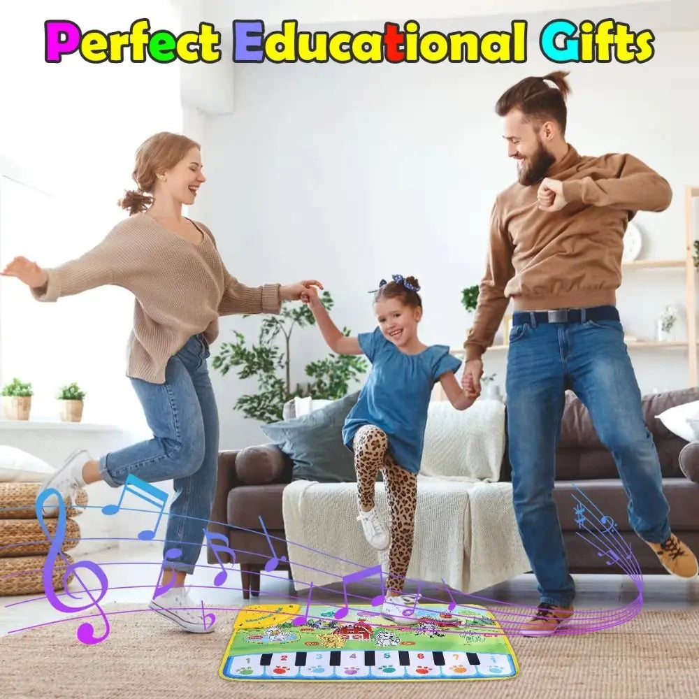 Colorful early education musical floor keyboard dance mat with numbered keys and cartoon animals for interactive learning