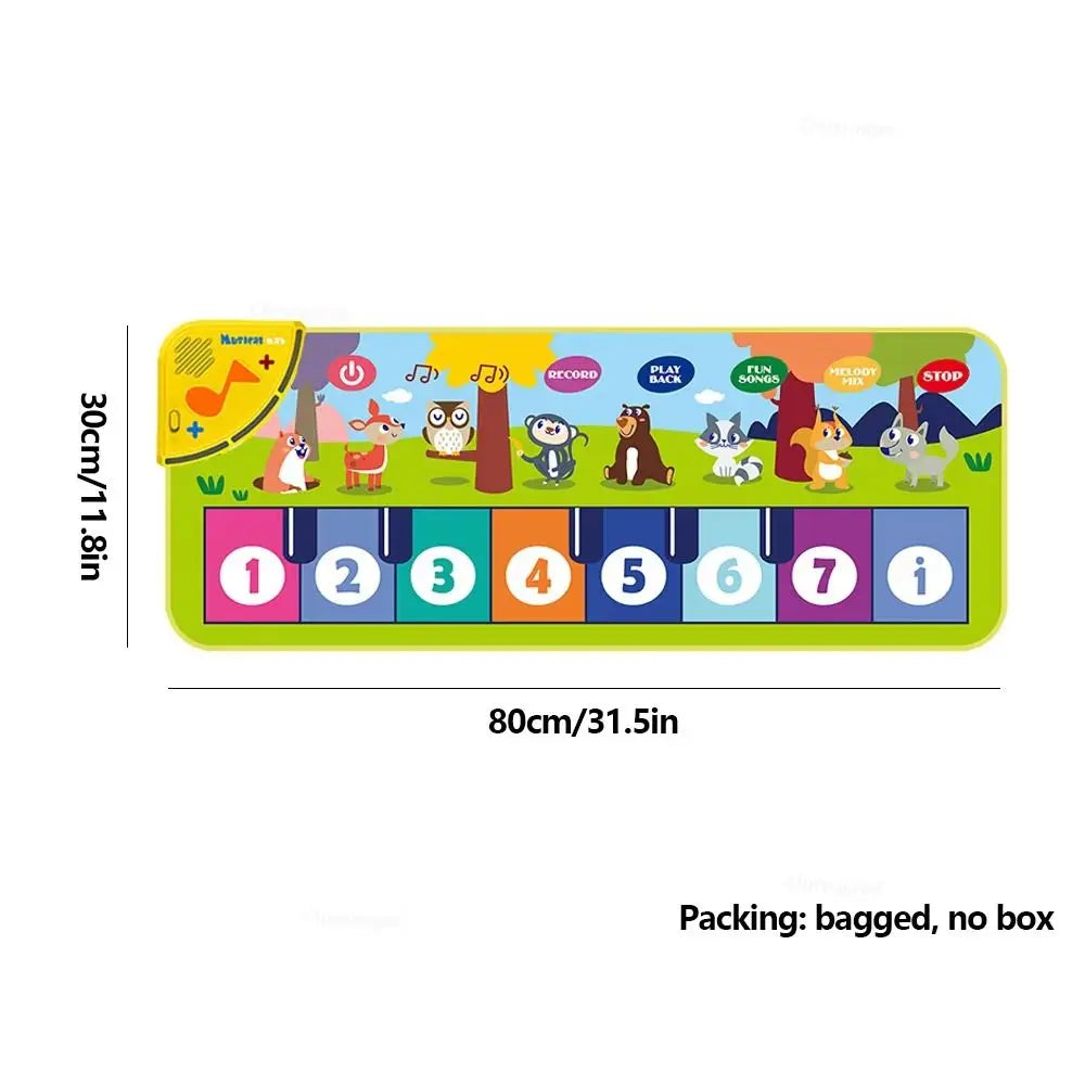 Colorful early education musical piano mat with cartoon animals and numbered keys for interactive floor keyboard dance use