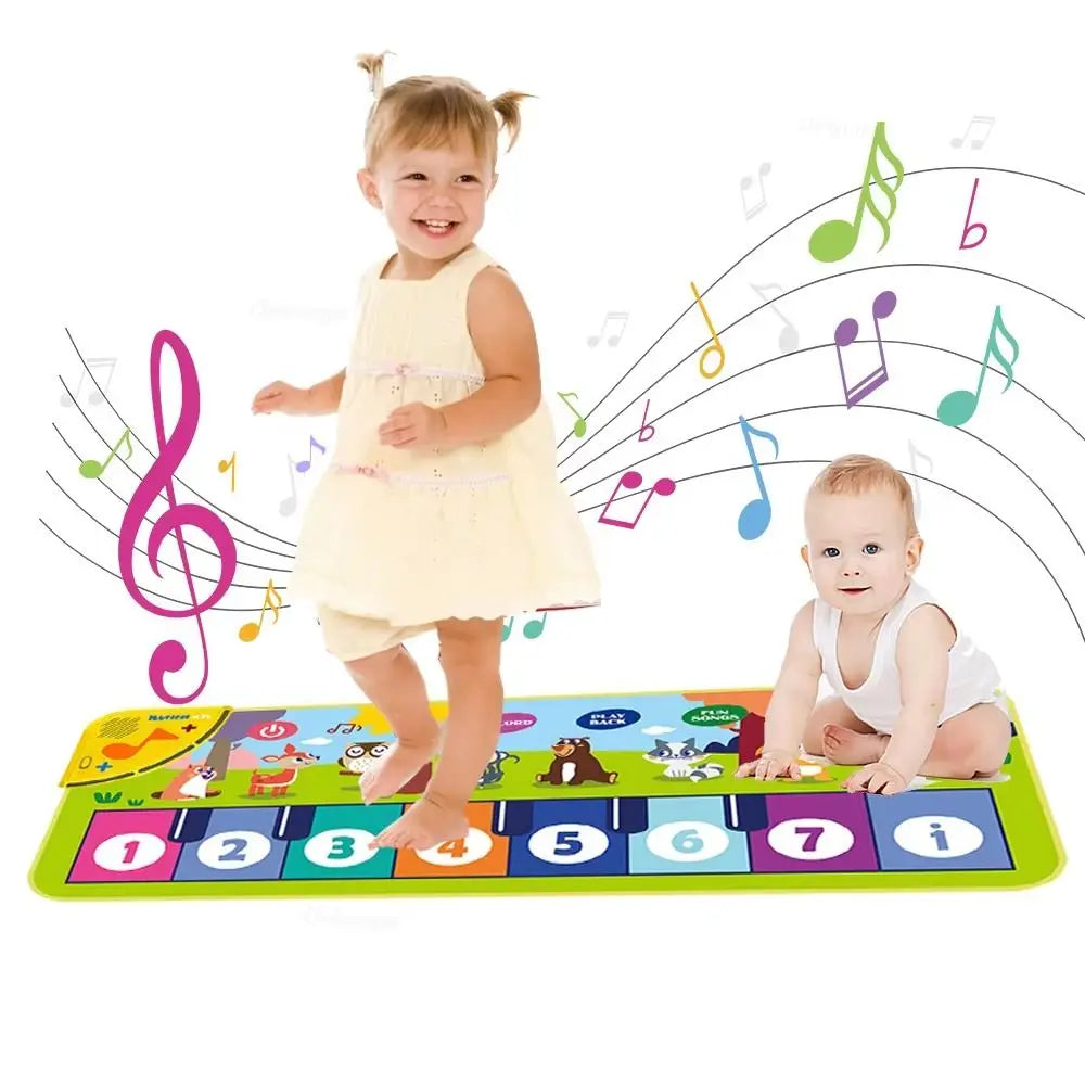 Colorful early education musical keyboard play mat with numbered keys and animal illustrations for floor keyboard dance use