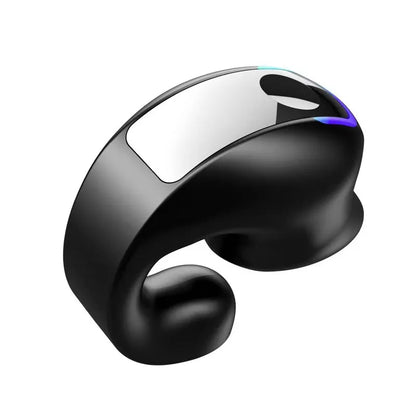 Black and silver earphone clip wireless bluetooth headphone bone conduction headset with sleek design and blue led lights