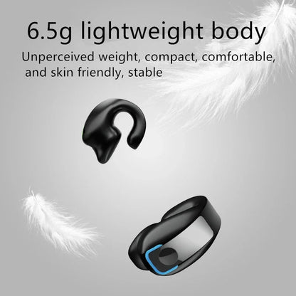 Black silicone earphone clip wireless bone conduction headset with sleek ergonomic design and blue accent lighting