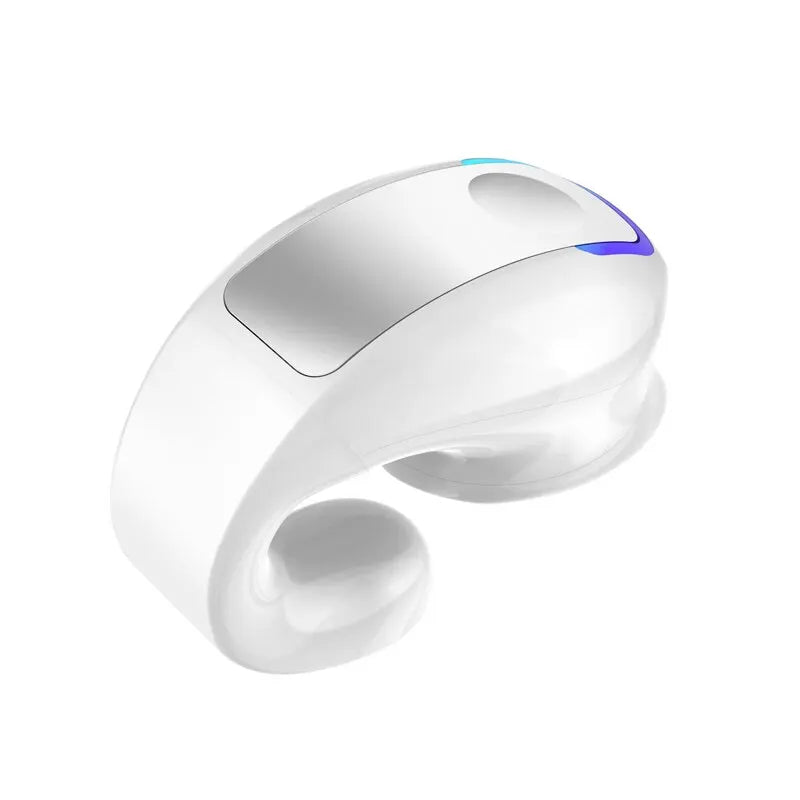 White ergonomic wristband earphone clip wireless bluetooth headphone bone conduction headset with blue led accents