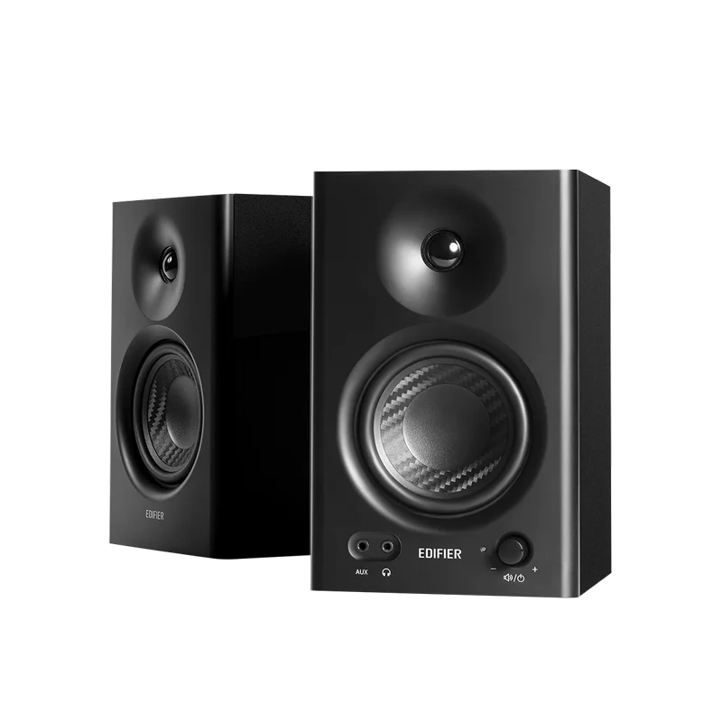 Black edifier mr4 powerful studio monitor speakers with carbon fiber woofers for deep bass home audio system