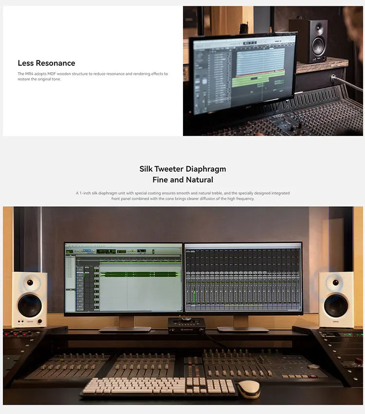 White edifier mr4 powerful studio monitor speakers with silk tweeter diaphragms for deep bass home audio system