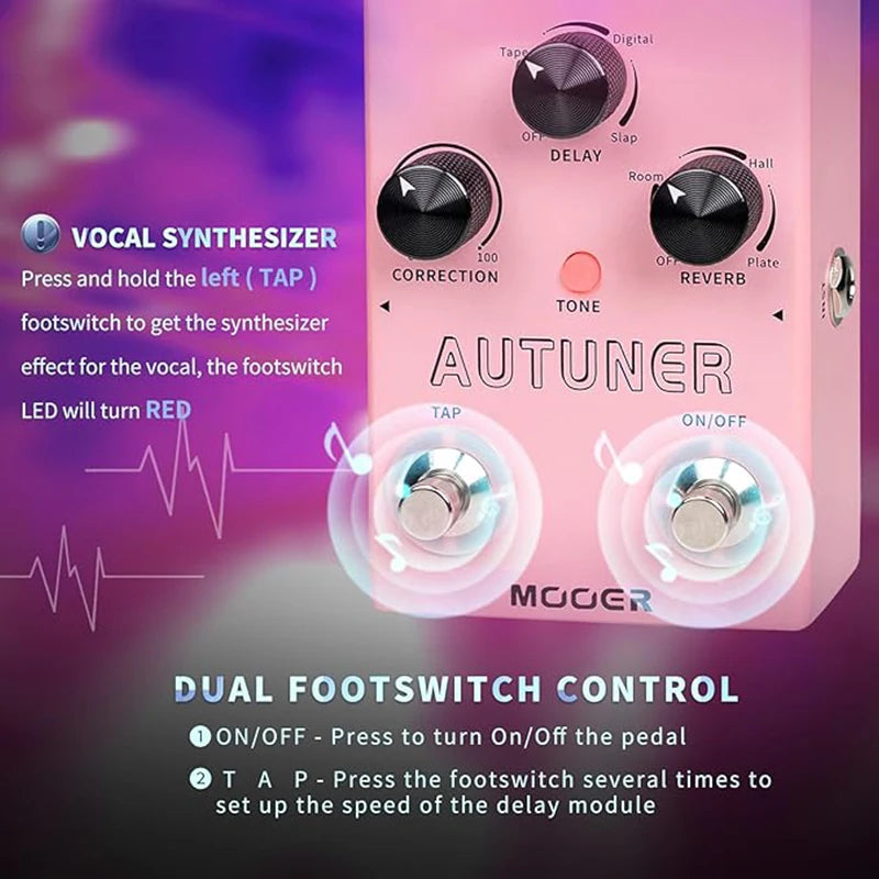 MOOER Autuner MVP1 Vocal Effects Processor Voice Pedal Tone Correction Reverb Delay Guitar Sound Stompbox Microphone Amplifier