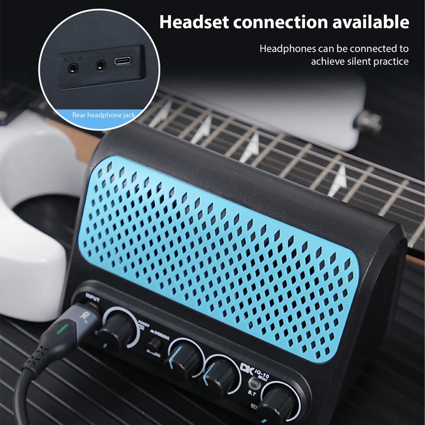 DK 10W Small Electric Guitar Amp Clean Overdrive 2 Channel Reverb Effect Guitar Practice Speaker Plug and Play BT/Headphone