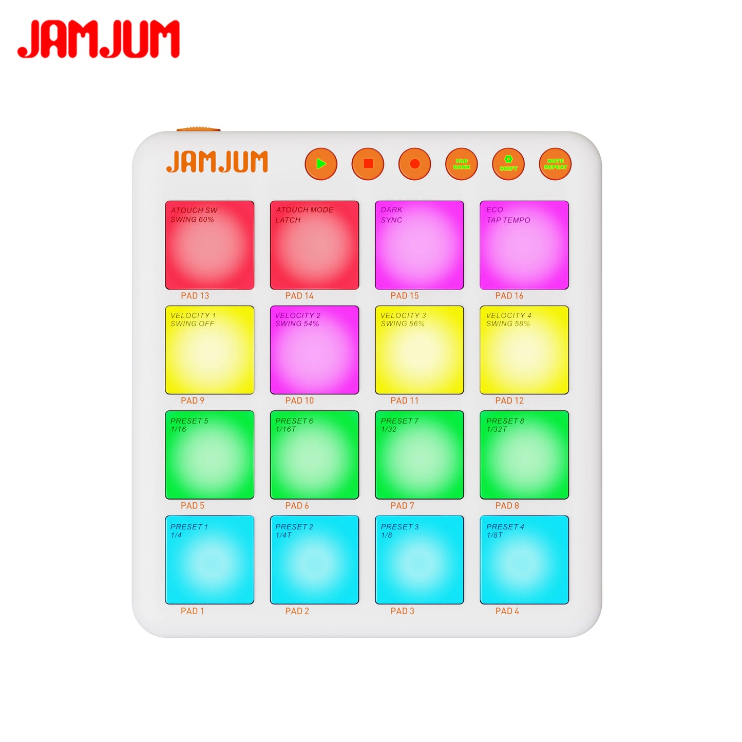JAMJUM JP-MINI Pocket Beats Midi Controller Pad with Customized Buttons 16 RGB Backlit Pad Battery Indicator For Music creation