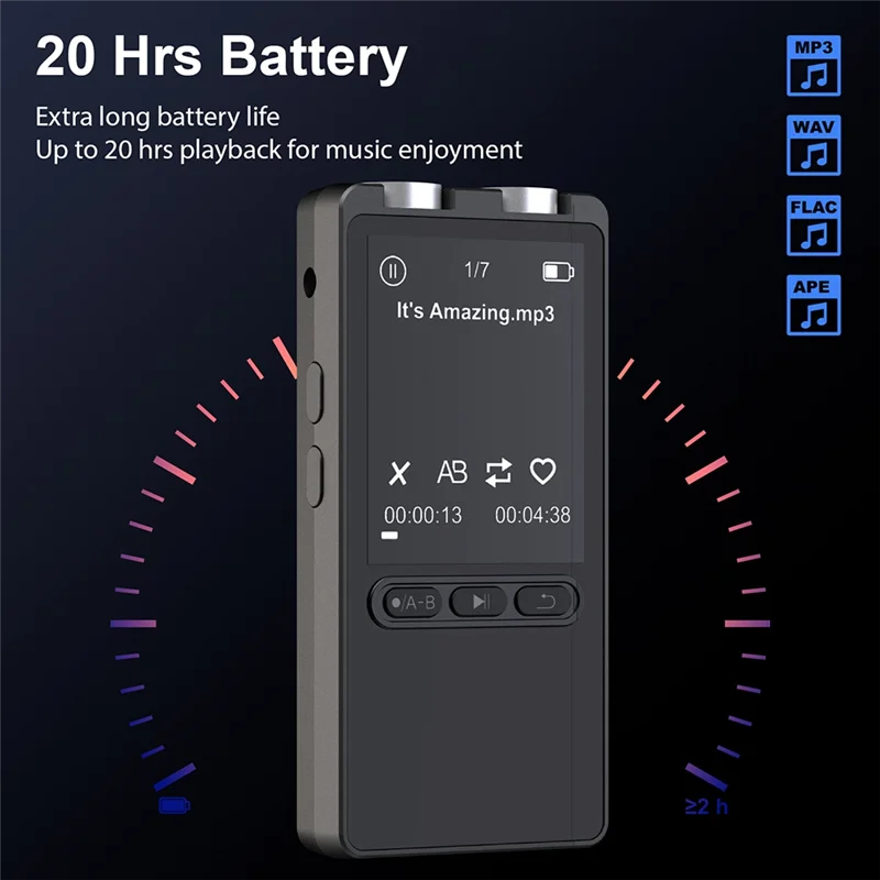 Black rectangular elect-mp3 player with digital display featuring a 64gb digital sound recorder pen dictaphone mic denoise