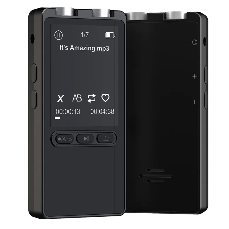 Black rectangular digital sound recorder pen with sleek metallic finish and silver accents for dictaphone mic denoise use