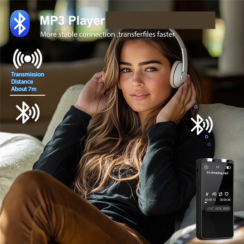 White over-ear wireless headphones with sleek modern design used with elect-mp3 digital sound recorder pen dictaphone mic denoise
