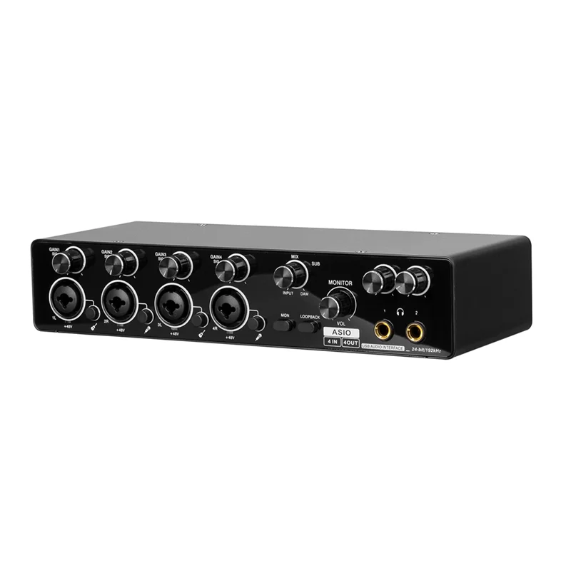 Black asio 4-in-6-out usb audio interface sound card with support mic preamplifier for studio and live recording